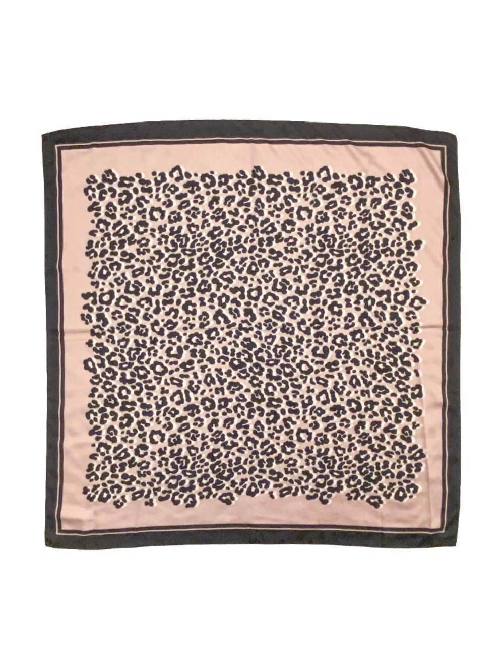 H&M Silk-Feel Leopard Print Square Scarf Blush Pink Black Border 34.5”